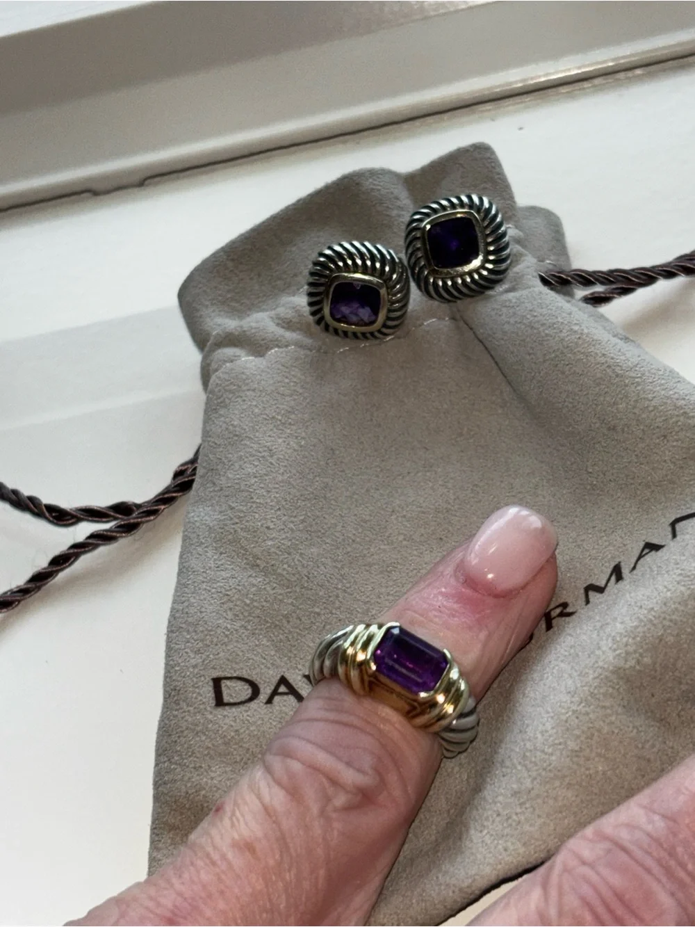 David Yurman Gold and Amethyst Cable-Style Ring